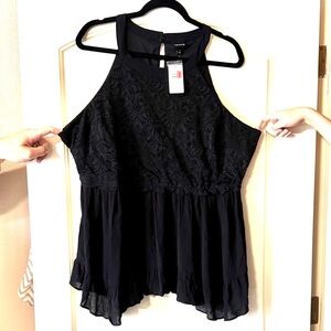 Torrid Black Flowy Lace Halter Tank Top 14 16